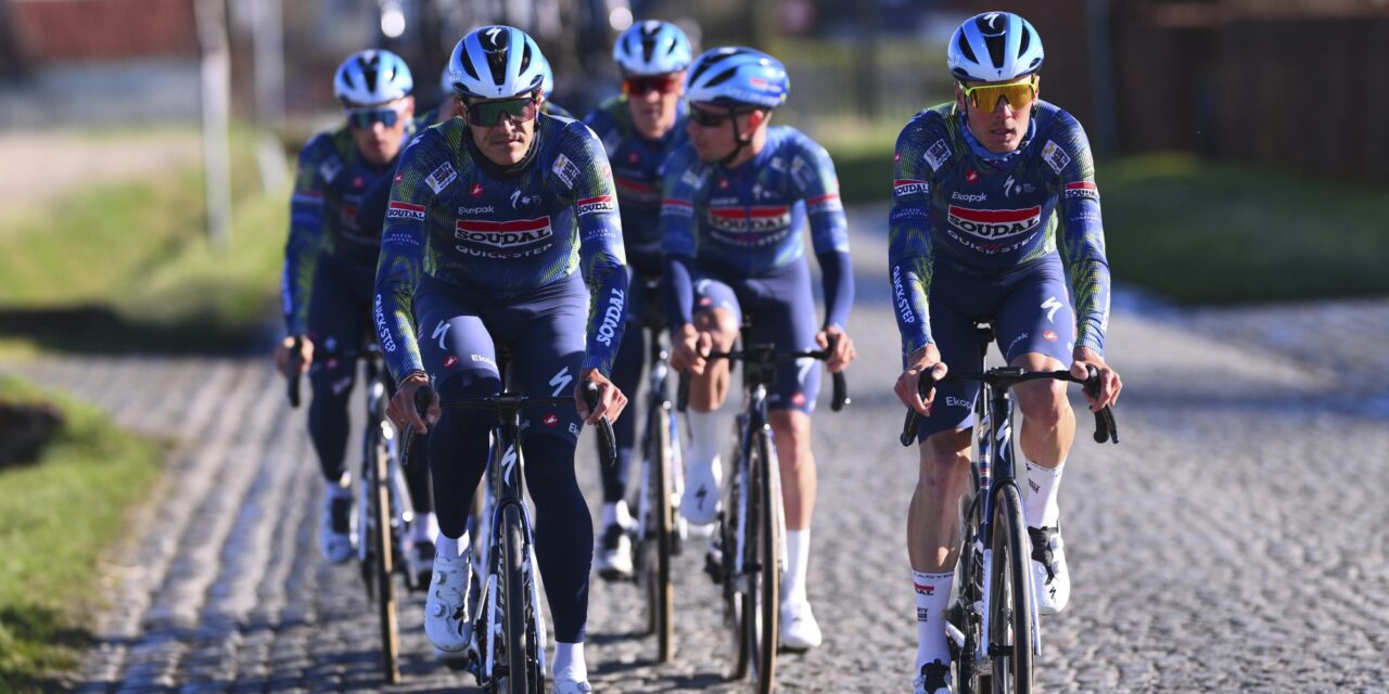 Jasper Stuyven and Dylan van Baarle riding Soudal Quick-Step team bikes during Omloop Het Nieuwsblad training