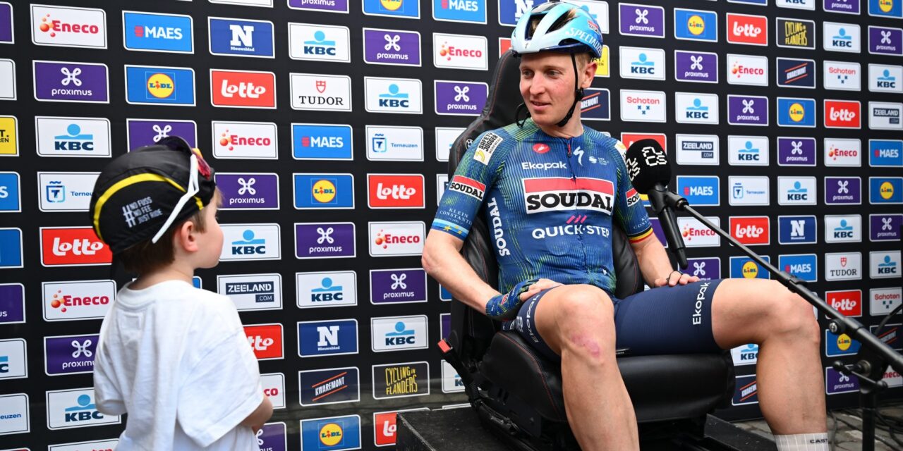 Tim Merlier of Soudal Quick-Step interviewed post-race at Scheldeprijs 2026