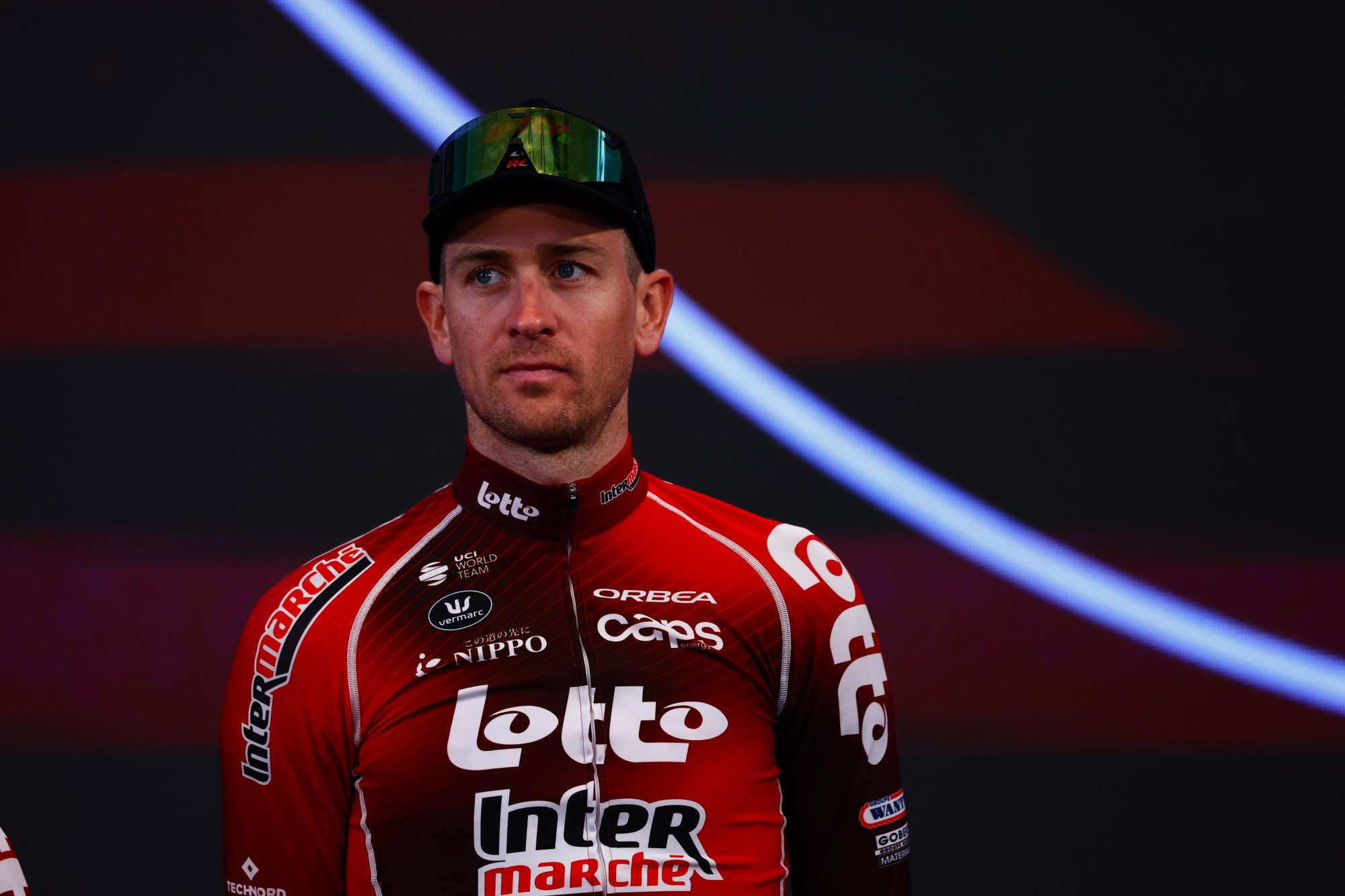 Toon Aerts in Lotto Intermarche jersey at Giro d'Italia 2026 team presentation