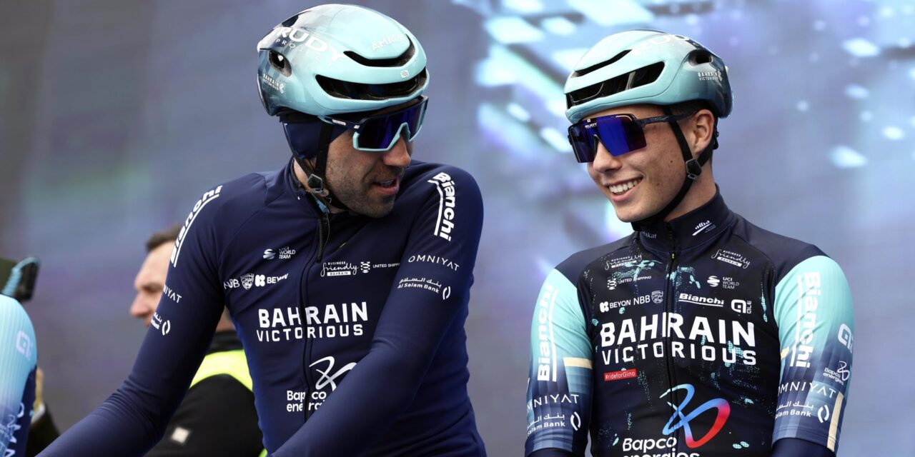 Kamil Gradek and Zak Erzen of Bahrain Victorious at E3 Saxo Classic start line